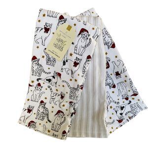NWT Holiday Multi Christmas Cats & Stars Cat 3 piece Kitten Kitchen Towel Set